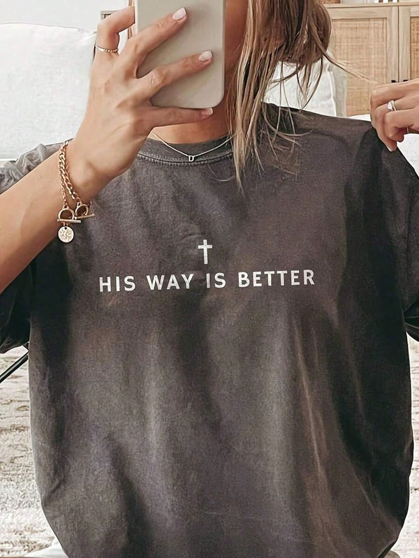 1pcsHis Way Is Better Christian Shirt Comfortable Color Cute Christian Merch Jesus Shirt Simple Christian Faith Gift For Teenagers Christian Clothing180g-Casual Summer Outfits For Women Plus Size Travel Short Sleeve Tops