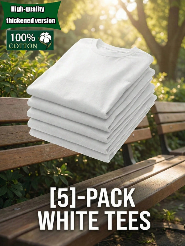 5-Pack Unisex Black & White 100% Cotton High-Quality Thickened Version T-Shirts Bulk Bundle | Regular Fit Breathable Fabric | Year-Round Comfort | Ideal For Home Lounging & Office Workwear